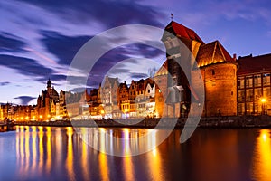 Harbour crane and city gate Zuraw, Gdansk, Poland photo