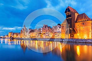 Harbour crane and city gate Zuraw, Gdansk, Poland photo