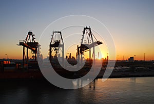 Harbour Cranes at Sunrise photo
