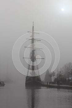 The harbour of Emden in the fog. photo