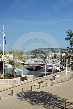 A harbour with expensice yachts in Cannes, French Riviera