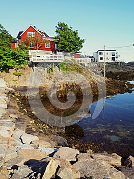 Harbour fishing boat house norway.Polar circle.Norway.