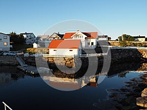 Harbour fishing boat house norway.Polar circle.Norway.