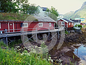 Harbour fishing boat house norway.Polar circle.Norway.