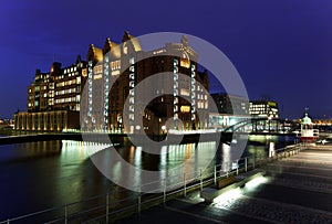 Harbour of Hamburg at night. Germany