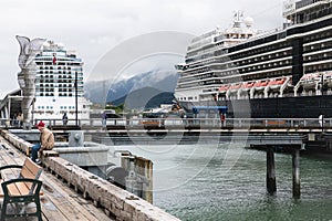 Cruise ships at the harbour of Juneau,the capital of Alaska