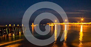 Harbour Lights with full moon rising