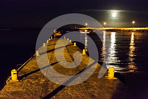 Harbour Lights with full moon rising