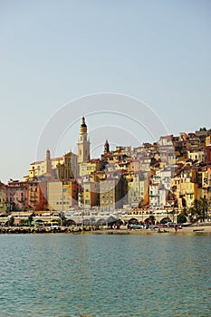 The harbour of Menton, with the basilica of Saint-Michel-Archange beyond, the French Riviera