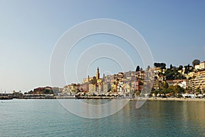 The harbour of Menton, with the basilica of Saint-Michel-Archange beyond, the French Riviera