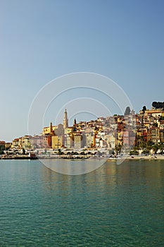 The harbour of Menton, with the basilica of Saint-Michel-Archange beyond, the French Riviera