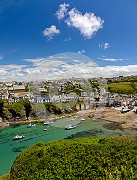 Harbour of Port Isaac with blue skies, Cornwall