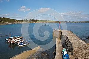 Harbour wall and boats Portscatho Cornwall Roseland Peninsula Cornish photo