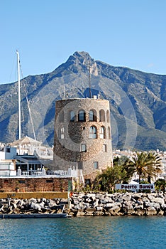 Harbour watchtower, Puerto Banus, Spain.