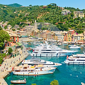 Harbour with yachts and boats in Portofino