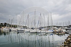 Harbour with yachts of Coastal town Vrsar, Croatia. Vrsar - beautiful antique city, yachts and Adriatic Sea