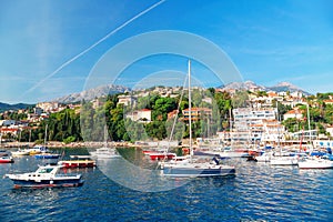 Harbour with yachts in Herceg Novi Montenegro