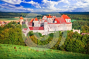 Harburg, Swabia. Beautiful medieval castle in historical Bavaria, Germany. Wornitz River rural landscape photo