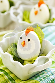 Hard boiled Chicken Egg Family. Easter food for kids