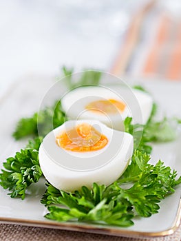 Hard-boiled eggs with parsley