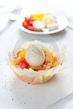 Hard boiled quail eggs with capsicum