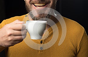 Hard Coffee addict. My smile is not perfect. Dental care concept. Healthy white smile. Laser teeth whitening.