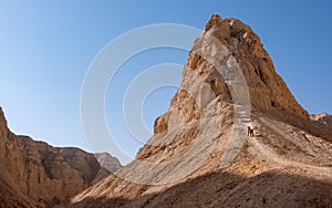 Hard and dangerous hiking trail in Judean Desert, Israel