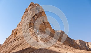 Hard and dangerous hiking trail in Judean Desert, Israel