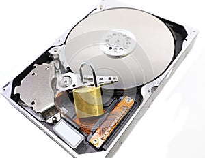 hard disk for archiving computer data and a padlock