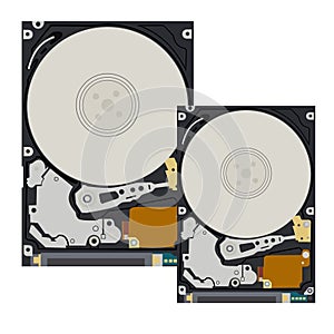 The hard disk of the computer and notebook on white background.