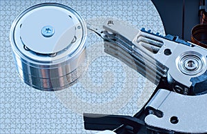 Hard disk detail with a blue hue