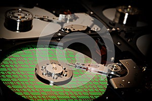 Hard Disk Drive with binary abstract color reflection.