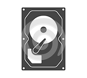 Hard disk drive bold black silhouette icon isolated on white. HDD, fixed computer hardware.