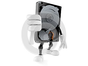 Hard disk drive character with thumbs down gesture with thumbs up