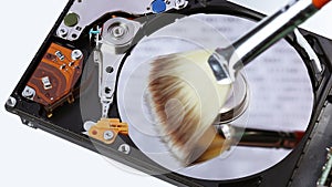 Hard disk drive (hdd) cleaning with brush broom