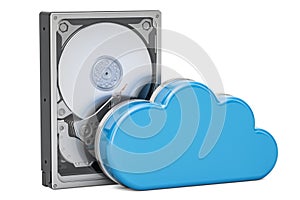 Hard Disk Drive HDD with computing cloud. Storage concept, 3D re