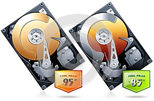 Hard disk drive HDD with price badge vector