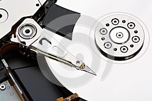 Hard disk drive inside. Data safety concept. Stacked photo.