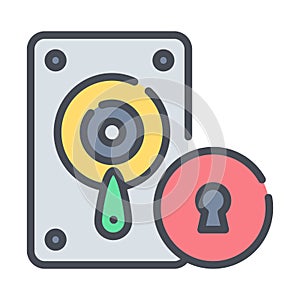 Hard disk drive security icon, data protection, security concept