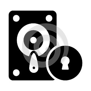 Hard disk drive security icon, data protection, security concept