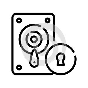 Hard disk drive security icon, data protection, security concept