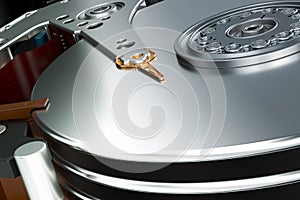 Hard Disk Drive view inside, 3D rendering