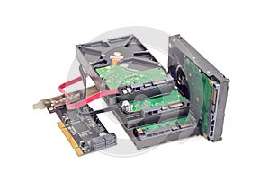 Hard disk drives, disk controller card and cables