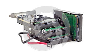 Hard disk drives, disk controller card and cables