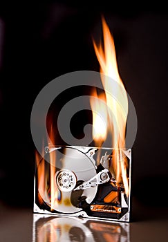 Hard disk on fire photo