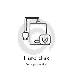 hard disk icon vector from data protection collection. Thin line hard disk outline icon vector illustration. Outline, thin line