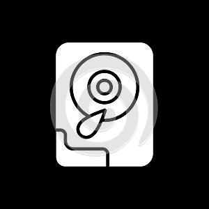 Hard disk line icon. Isolated on black background.