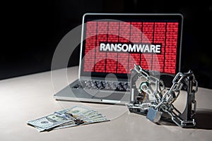 Hard disk locked with monitor show ransomware cyber attack