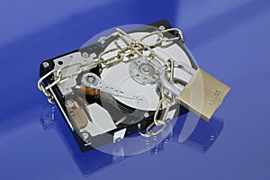 Hard disk with padlock and chain