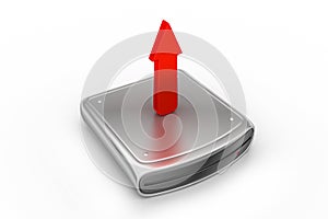 Hard disk and red arrow symbol of upload the file to server